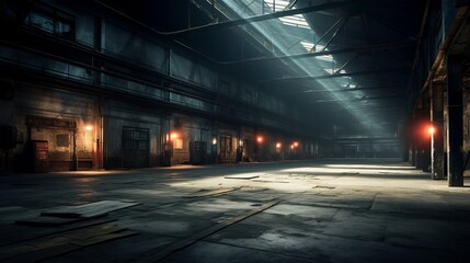 Evoking an Ambiance of Empty Warehouse with Dramatic Lighting.