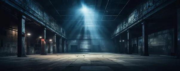 Papier Peint photo autocollant Vieux bâtiments abandonnés Evoking an Ambiance of Empty Warehouse with Dramatic Lighting.