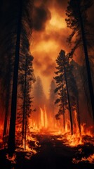 Obraz premium Photo of out of control forest fire. AI generated.