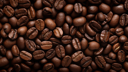 Obraz premium Grains de café, graines marrons. Boisson chaude. Café, cappuccino, mocha, macchiato. Arrière-plan pour conception et création graphique.