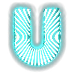 White symbol with ultra thin turquoise luminous vertical straps. letter u