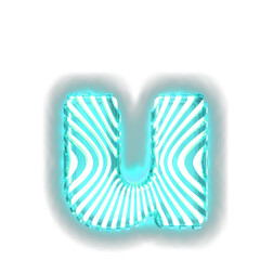 White symbol with ultra thin turquoise luminous vertical straps. letter u