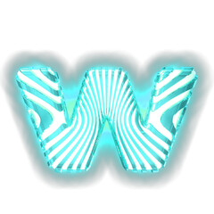 White symbol with ultra thin turquoise luminous vertical straps. letter w