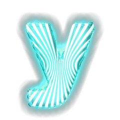 White symbol with ultra thin turquoise luminous vertical straps. letter y