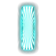 White symbol with ultra thin turquoise luminous vertical straps. number 1