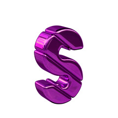 Purple diagonal block 3d symbol view from the left. letter s