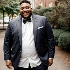 Plus Size Black Guy in Suit Smiling with Beard Looking at Camera Illustration Concept
