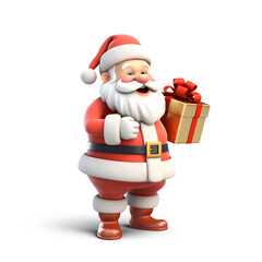 3D Santa Holding Gift on Transparent Background, Ai Generated