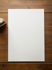 Blank piece of drafting paper on wooden desk. AI generative