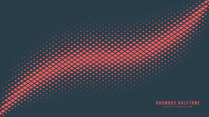Halftone Checkered Rhombus Pattern Vector Red Form Smooth Curved Border Abstract Background. Chequered Particles Texture Pop Art Design. Half Tone Contrast Graphic Minimalistic Art Wide Wallpaper