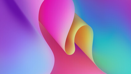3d render, abstract neon background. Multicolored gradient. Modern fashion wallpaper of pink blue yellow curvy paper folds