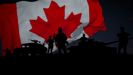Silhouette of a Group of Soldiers and the Canada Flag Waving in the Background. The video of this...