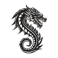 Dragon vector black silhouette art. Chinese New Year symbol Doodle fantasy oriental monster asian character logo