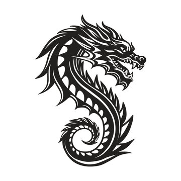 recommend clip art: Dragon vector black silhouette art. Chinese New Year symbol Doodle fantasy oriental monster asian character logo