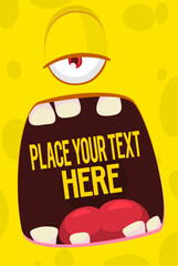 Funny cartoon monster face.  Illustration of cute and happy monster expression.. Halloween design