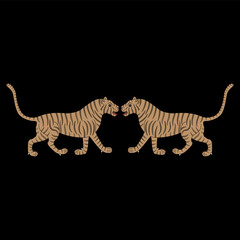 Symmetrical animal design with two tigers. Ethnic motif from India.