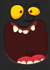 Funny cartoon monster face.  Illustration of cute and happy monster expression.. Halloween design