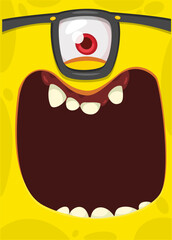 Funny cartoon monster face.  Illustration of cute and happy monster expression.. Halloween design