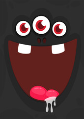 Funny cartoon monster face.  Illustration of cute and happy monster expression.. Halloween design