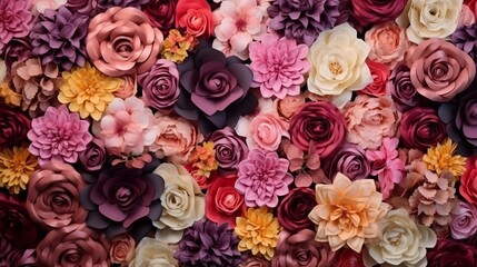 Backdrop of colorful paper roses