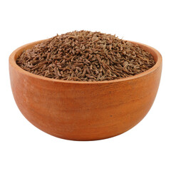 Cumin Seeds in Wooden Bowl Isolated Transparent