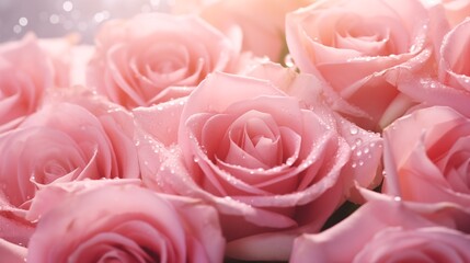 A bunch of pink roses sitting on top of a table