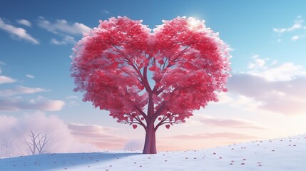 Tree in the shape of heart, valentines day background,