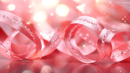 A pink background with shiny ribbons and sparkles
