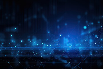 Obraz premium Abstract background of digital neural network network nodes and lines on blue background, representing advanced technology or cybernetic themes,digital connections and data.