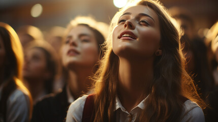 group of young women in classroom, central lady smiles, positive and focused atmosphere.