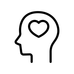 Head and heart line icon isolated on white background.
