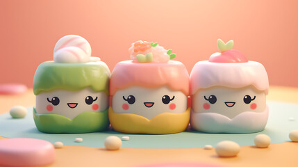 Fototapeta premium Adorable 3d clay kawaii sushi roll