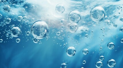 Underwater Serenity: Sunlight and Air Bubbles in Clear Blue Water. Generative ai