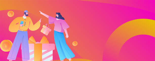 Festive Shopping E-Commerce Online Shopping People Flat Vector Concept Operation Hand Drawn Illustration
