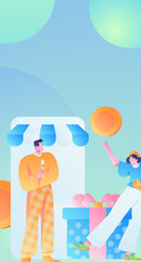 Festive Shopping E-Commerce Online Shopping People Flat Vector Concept Operation Hand Drawn Illustration
