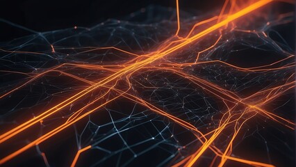 Neon orange lighting background with a neural network of lines and connections from Generative AI