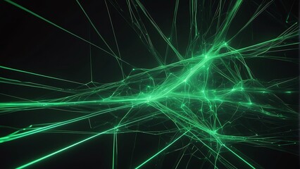 Naklejka na ściany i meble Neon green lighting background with a neural network of lines and connections from Generative AI