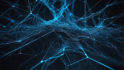 Neon blue lighting background with a neural network of lines and connections from Generative AI