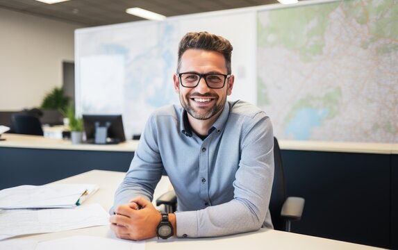 Smiling freight forwarder in the office