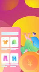 Obraz premium Festive Shopping E-Commerce Online Shopping People Flat Vector Concept Operation Hand Drawn Illustration 