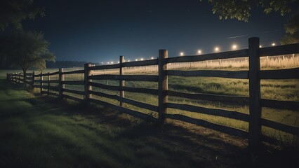 Wooden fence on the farm at night from Generative AI