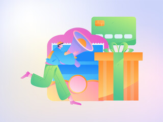 Festive Shopping E-Commerce Online Shopping People Flat Vector Concept Operation Hand Drawn Illustration
