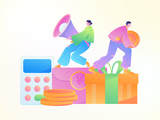 Fototapeta premium Festive Shopping E-Commerce Online Shopping People Flat Vector Concept Operation Hand Drawn Illustration 
