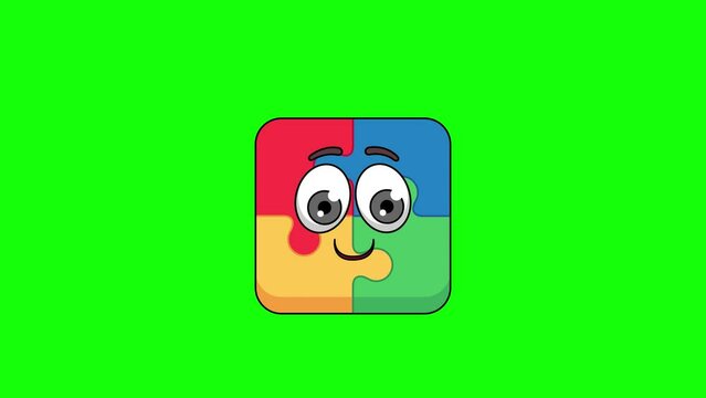 puzzle cartoon with a money face, emoji emoticon animation
