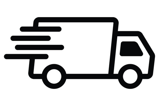 Express Fast Moving Shipping Delivery Truck Line Art Vector Icon For Transportation Apps And Websites. Vector Illustration Isolated On White Background. Fast, Free, And Reliable Shipping Service.