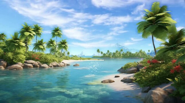 a scene beautiful tropical beach landscape, seamless looping 4K video animation background	