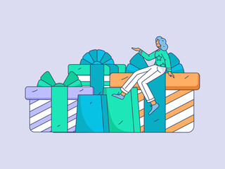 Naklejka premium Festive Shopping E-Commerce Online Shopping People Flat Vector Concept Operation Hand Drawn Illustration 