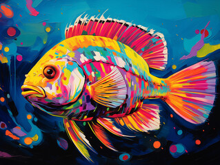 A Pop Art Acrylic Style Painting of a Fish with Vibrant Colors