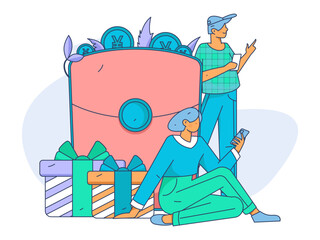 Festive Shopping E-Commerce Online Shopping People Flat Vector Concept Operation Hand Drawn Illustration
