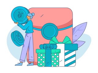 Festive Shopping E-Commerce Online Shopping People Flat Vector Concept Operation Hand Drawn Illustration
